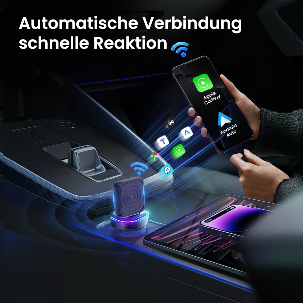 Carlinkit 2025 Wireless CarPlay & Android Auto Adapter, Upgrade Wired Connection to Wireless, Plug & Play mit USB-A/Type-C, funktioniert mit iPhone iOS 10+ & Android 11.0+
