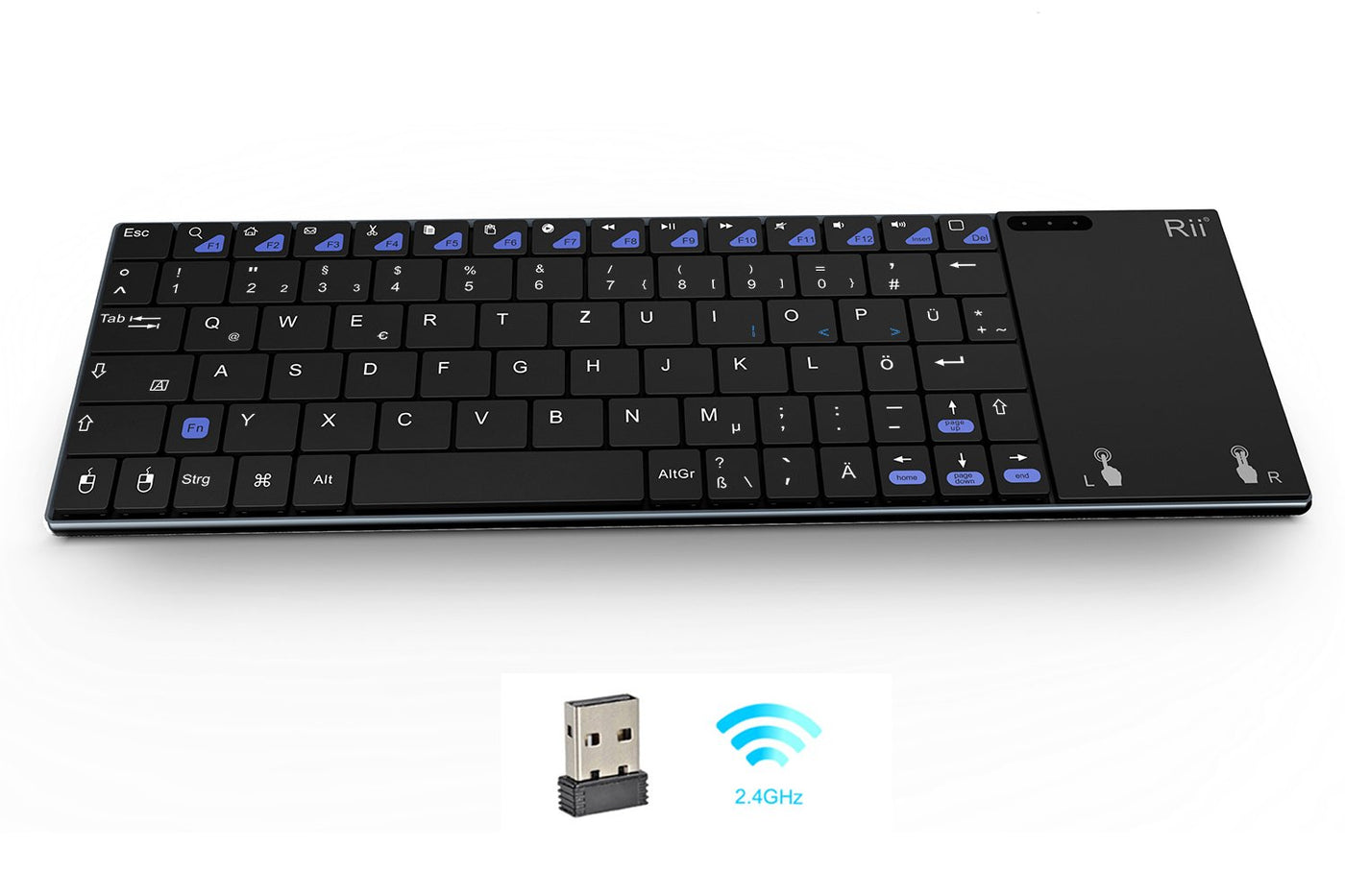 Rii K12+ Sehr Dünne 2.4GHz Wireless Kabellose Tastatur (80 Keys DE QWERTZ) mit Größe Touchpad-Maus Aluminium - gehäuse.