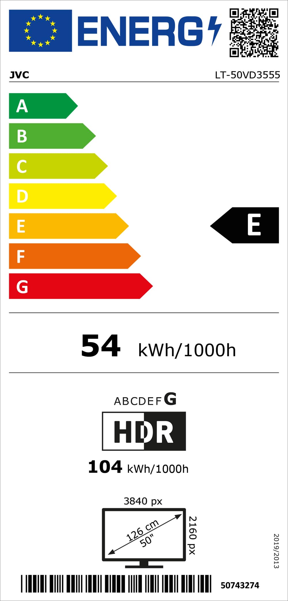 JVC Fernseher 50 Zoll Smart TV VIDAA LT-50VD3555 4K Fernseher UHD, HDR TV mit Dolby Vision und integriertem Triple-Tuner, LED TV schwarz