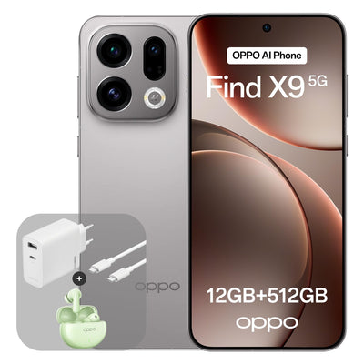 OPPO Find X9 5G 12+512GB, AI-freigeschaltetes Smartphone, 6,59" 120Hz ProXDR Display, 50MP Hasselblad-Kamera, 4K Motion, 7025 mAh Akku, IP69, Titanium Grey (inkl. 80W SUPERVOOC Ladegerät & Enco Air4)
