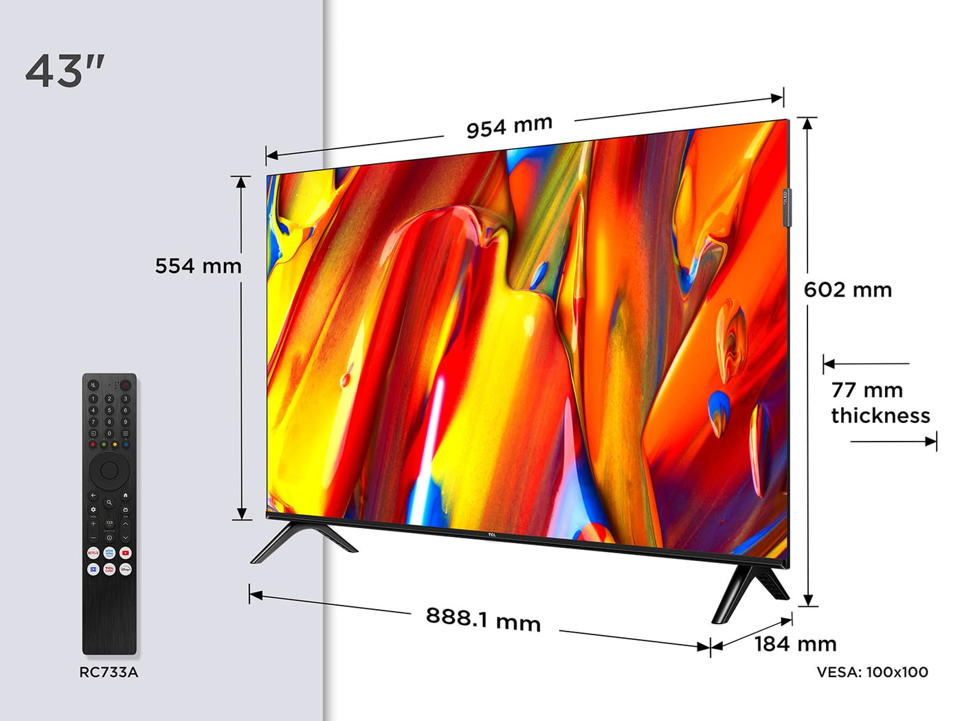 TCL 43V5C - 43“ Full HD Smart QLED Direct LED-Fernseher mit Android TV & HDR - Kompatibel mit Google Cast & Google Home, Schlankes Design