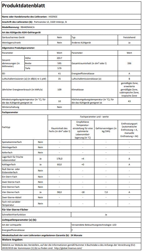 Hisense RB440N4ACA Kühl-Gefrier-Kombination/Höhe 201 cm/Kühlen 178 L/Gefrieren 98 L/LED Beleuchtung, Edelstahl