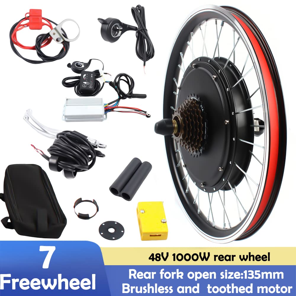 SOLOCJNL E-Bike Hinterrad Umrüstsatz, 48V 1000W Brushless Gearless Motor Kit mit LED Display, Daumenhebel für 20-Zoll Fahrrad