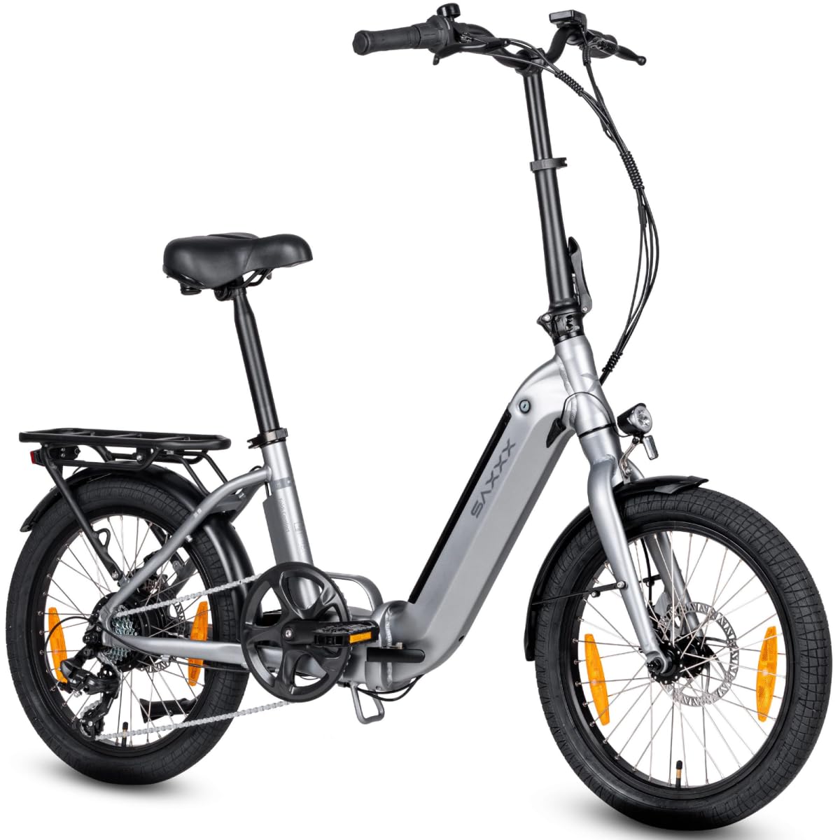 SAXXX Klapprad E-Bike, E Bike Klappbar 20 Zoll mit 7 Gang Kettenschaltung, Elektro Fahrrad Erwachsene mit 36V 11.4Ah Akku, Scheibenbremsen, 90KM Lange Range, Elektrofahrrad 25 km/h für Herren Damen