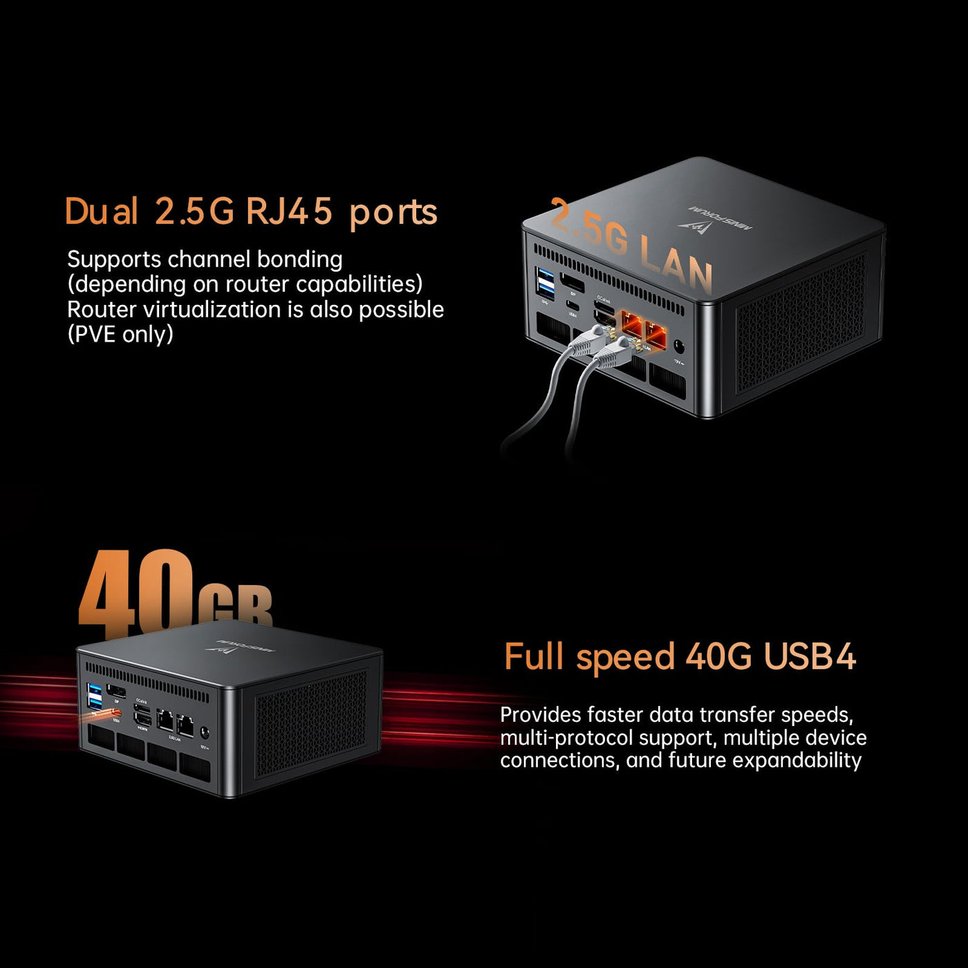 MINIS FORUM UM890 Pro Mini PC - AMD AI Ryzen 9 8945HS, 8 C/16 T, Radeon 780M GPU, 2 x M.2 SSD Slots, DDR5, HDMI 2.1, DP 1.4, 2 x USB4, Oculink, 4xUSB-A, 2xRJ45 2.5G, Wi-Fi 6E & BT 5.2 (Ohne RAM/SDD)