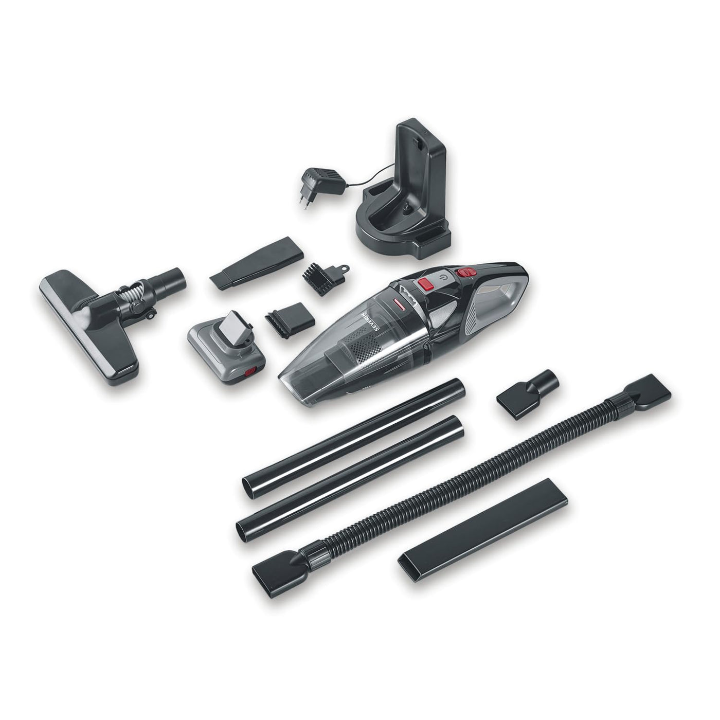 SEVERIN Akku Handstaubsauger kabellos 18,5V, 50 Min Laufzeit, Nass- & Trockensauger mit LED, rotierender Turbobürste & Tragetasche, ideal für Auto, Camping & Tierhaare, HV 7147