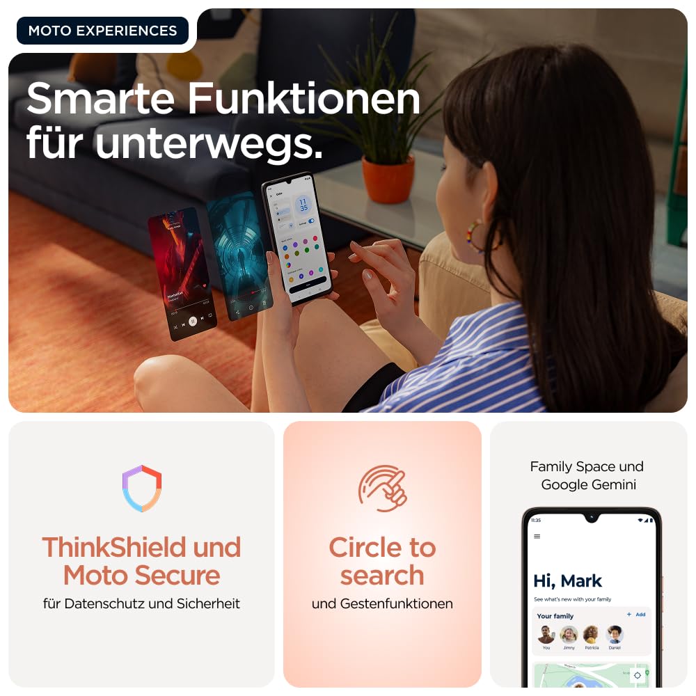 Motorola Moto g06 Smartphone (Kratzfestes 6,88"-HD+-Display Dank Corning Gorilla Glass 3, wasserabweisend, 50-MP-Kamera, 4/256 GB, 5100 mAh, TurboPower-Aufladen) Pantone Arabesque, inkl. Schutzcover