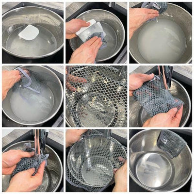 Teiger 2 x Teigreinigungstuch Teigreiniger Teigentferner Netztuch für hartnäckige Verschmutzungen Teigtuch Mesh Spültuch Reinigungstuch Spüllappen Doppelpack