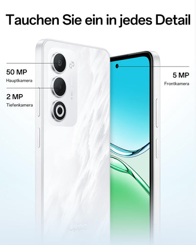 OPPO A5 4G 6GB+128GB, Entsperrtes Smartphone mit KI, 6,67-Zoll-Display mit 90 Hz, 50-MP-AF-Kamera, 6000-mAh-Akku, IP65-Schutz gegen Wasser und Staub, Mist White (inklusive 45-W-SUPERVOOC-Ladegerät)