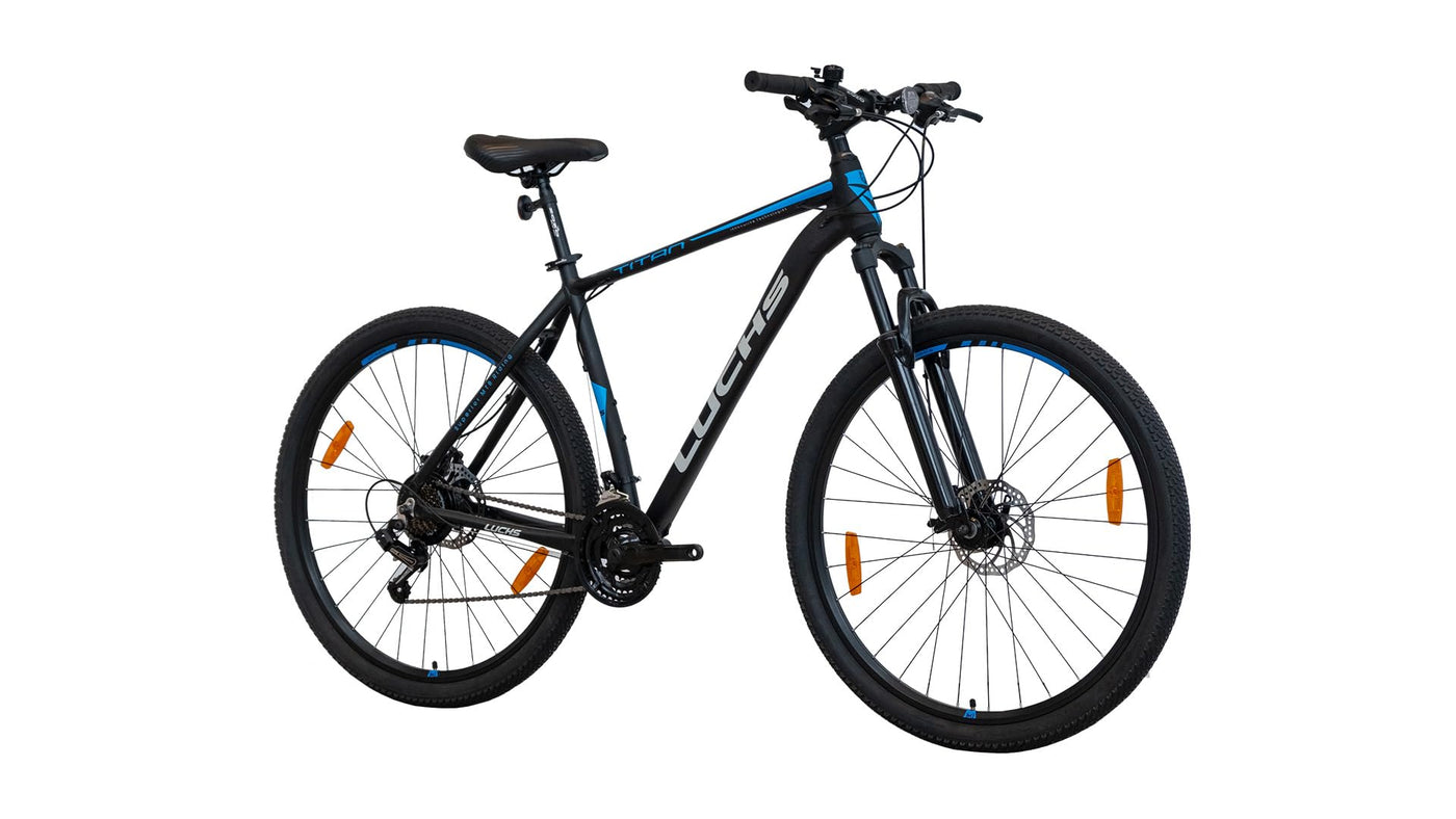 LUCHS "Kaku & Titan Mountainbike, MTB Jungen und Herrenfahrrad Vielseitiges Fahrrad mit 24", 26", 27.5" oder 29" und Federgabel (Schwarz/Blau, 27,5" Zoll (Disc-Brake))