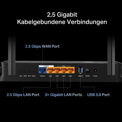 TP-Link WiFi 7 Router Archer BE3600 | Dual-Band WLAN 3570 Mbps | 2 x 𝟐,𝟓𝐆-𝐏𝐨𝐫𝐭𝐬 | USB 3.0 | EasyMesh | VPN-Clients und -Server | HomeShield