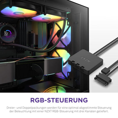 NZXT F120 RGB Core Dreierpackung – 3 × 120 mm nabenmontierte RGB-Lüfter mit RGB-Steuerung – 8 einzeln ansteuerbare LEDs – Halbtransparente Lüfterblätter – PWM-Steuerung – CAM-Software – Schwarz