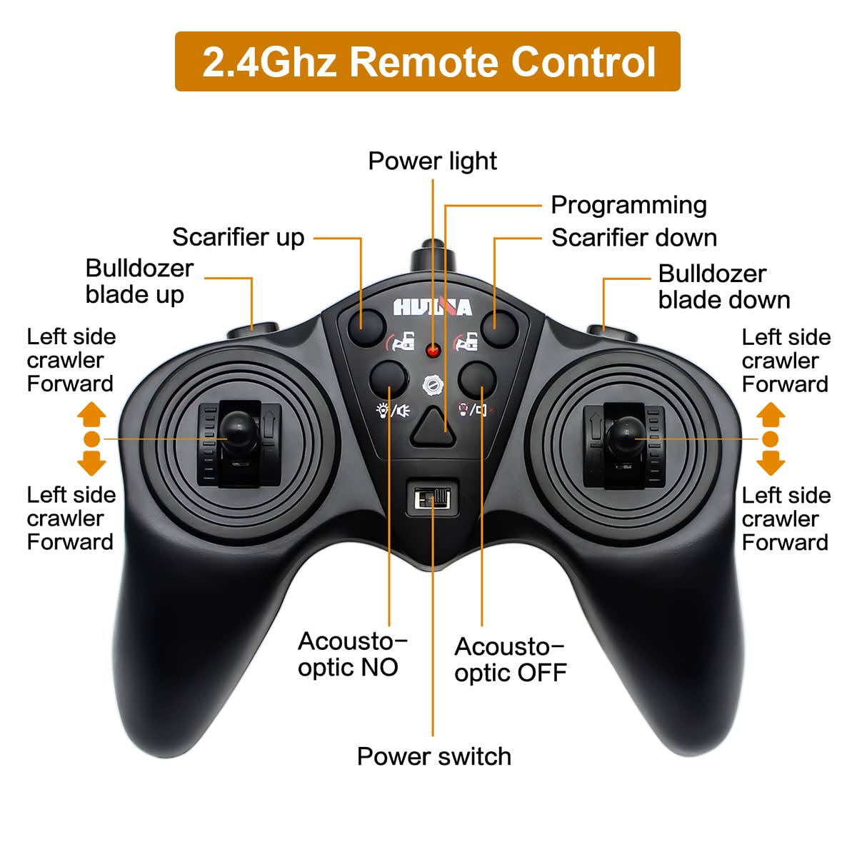 fisca RC Bulldozer, Ferngesteuerter 1/16 Voll Funktionsfähiges Baufahrzeug Ferngesteuerter Schwerer Bulldozer, 2.4 GHz 11-Kanal-Dozer-Frontlader-Spielzeug mit Licht und Sound für Kinder