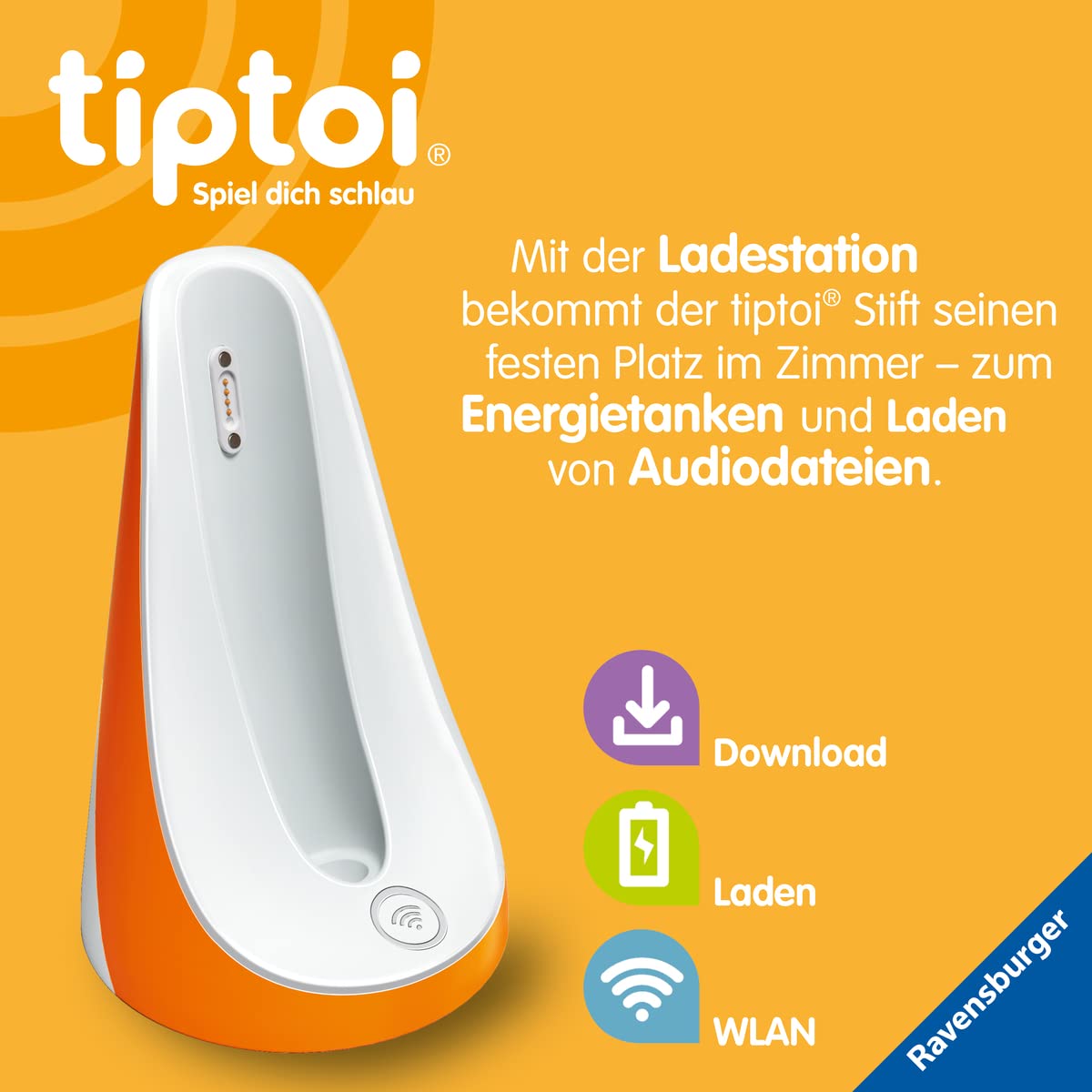 Ravensburger tiptoi Ladestation 00111 - lädt Akku und Audiodateien, Ladestation für den tiptoi Stift der 4. Generation