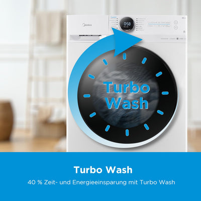 Midea MF200W80WB-14AS Waschmaschine/8KG /Energieeffizienzklasse A/Mengenautomatik/Steam Care/Nachlegefunktion / 1400 U/min/Zeitsparen - Turbo Wash/nur 48 cm tief/APP-Steuerung, AquaStop, Weiß