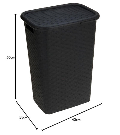 Wäschekorb Wäschebox in Flecht Rattan Optik 65 Liter - schwarz - Wäschetruhe Wäschekorb
