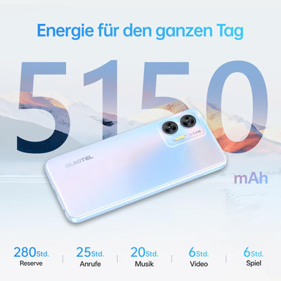 OUKITEL C36 Smartphone Ohne Vertrag 24GB+256GB/1TB,Android 14 4G Handy Günstig Octa Core,6,56 Zoll 90Hz Display,5150mAh Akku,13MP Panorama Kamera,Dual SIM Simlockfreie Handys,Fingerabdruck-Schwarz