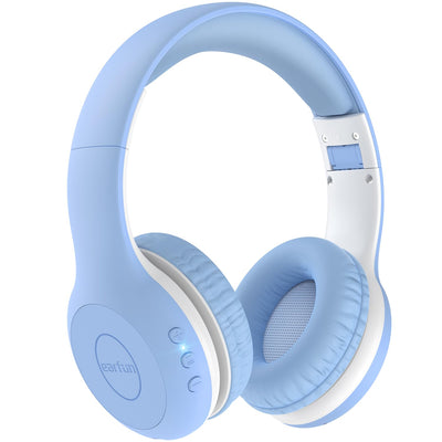 EarFun Bluetooth Kopfhörer Kinder, 74/85/94dB Lautstärkeregelung, HiFi Sound, HD-Mikrofon, 45 Std Akku, Faltbare, Einstellbar, Kopfhörer Kabellos Bluetooth Kinder für Schule/Reise/PC, Himmelblau