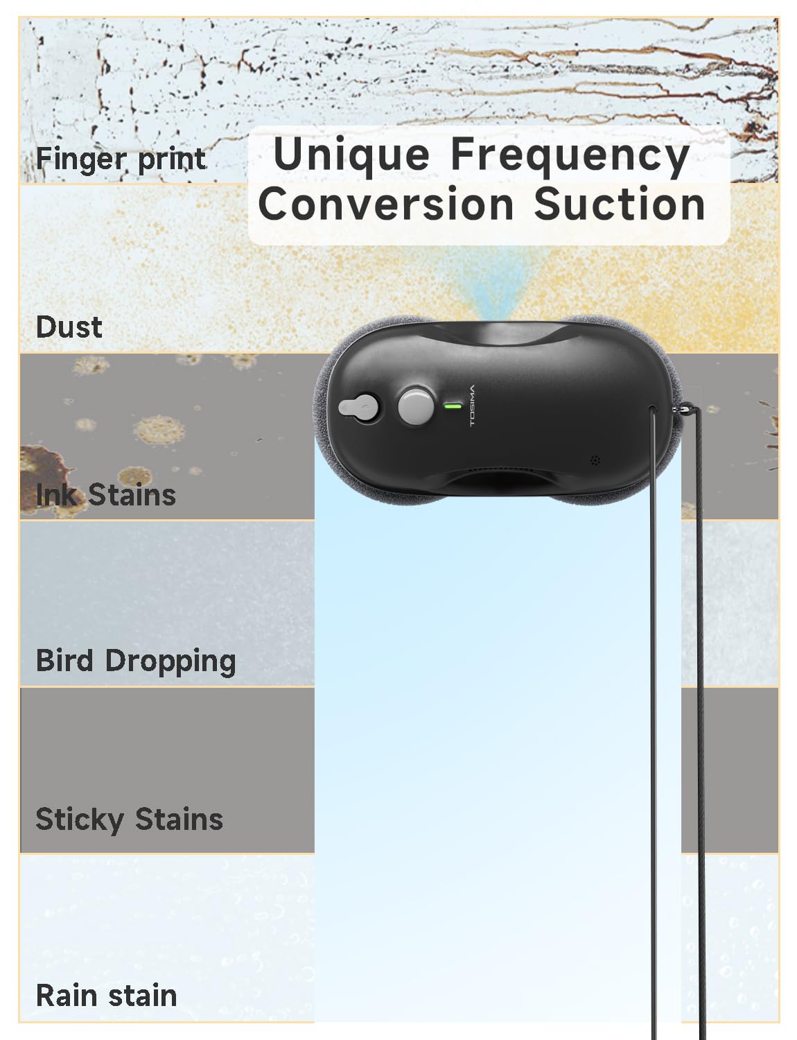 Tosima W3 Fensterputzroboter- Automatisches Sprühfunktion mit 80ML Tank, dreifachem Sicherheitssystem, Intelligenter Navigation, Fernbedienung, für alle Glatten Oberflächen,mit 12 Tüchern（6 Paare）