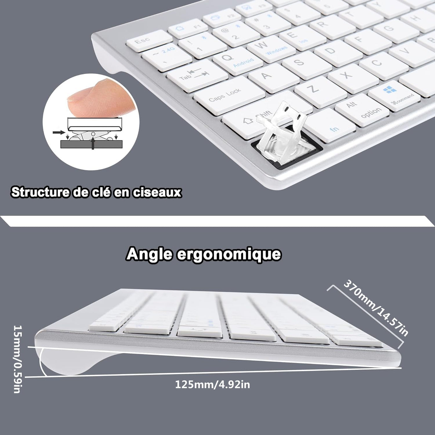 KautFair Kabellose Maus-Tastatur, 2,4 G, Bluetooth, QWERTY-Layout, wiederaufladbar, dünn, leise, kompakt, volle Größe, Tastatur und Maus mit Nummernblock & 3DPI, verstellbar, für Mac, PCs, Laptop