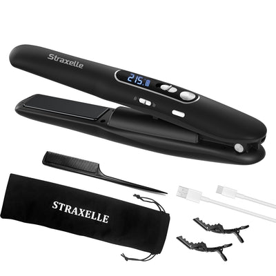 Straxelle Mini Glätteisen Kabellos 2 in 1 Glätteisen Locken und Glätten mit 5000mAh ReiseGlätteisen 3 Einstellbare Temperaturen 175°C-215°C mit LED-Anzeige für Frauen Männer (Schwarz)