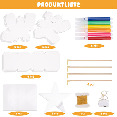 4 Stück Laternen Bastelsets Kinder, Sterne Kreativset Papierlaternen Bastelset, Sterne Laternen zum Basteln Papierlaternen Kreativset für Jungen Mädchen Geschenk Sankt Martin Laternenumzug Weihnachten