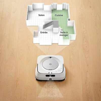 iRobot Braava Jet m6 (m6138) Wischroboter mit Präzisions-Sprühstrahl, Nasswischen und Trockenfegen, Kompatibel mit Sprachassistenten, koppelbar mit Roomba, WLAN, Farbe: weiß/Silber