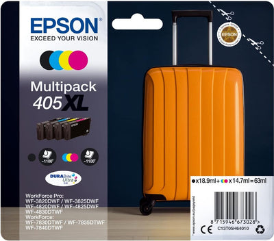 Epson Orginal 405XL Tinte Koffer Multipack 4-farbig XL WF-3820DWF WF-3825DWF WF-4820DWF WF-4825DWF WF-4830DTWF WF-7830DTWF WF-7835DTWF WF-7840DTWF DURABrite Ultra Ink, ReadyPrint Flex-Tintentarife