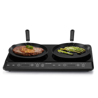 Navaris 2 Platten Induktionskochfeld - Mobil mit 3500 Watt - Tragbares Doppelt Camping Kochfeld - Induktionskochplatte mit Timer Touch-Display und Topf-Erkennung