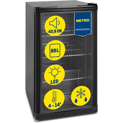 METRO Professional Mini-Kühlschrank GPC1088, 88 L, 1.052 kWh/24h, 3 Edelstahl-Drahtböden, schwarz