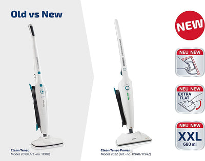 Leifheit Dampfreiniger CleanTenso Power 2.0 mit heißem Wasserdampf gegen Bakterien, Dampfmop mit kurzer Aufheizzeit und 50min Wischdauer, Dampfbesen für Eckenreinigung, Dampfwischer in modernem Design