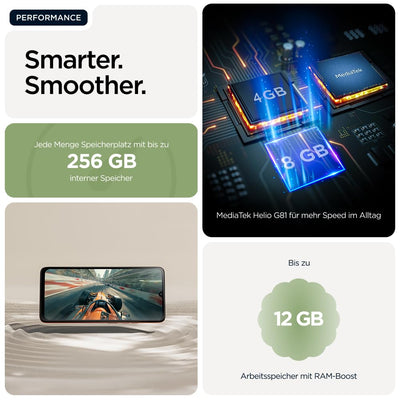 Motorola Moto g06 Smartphone (Kratzfestes 6,88"-HD+-Display Dank Corning Gorilla Glass 3, wasserabweisend, 50-MP-Kamera, 4/256 GB, 5100 mAh, TurboPower-Aufladen) Pantone Tendril, inkl. Schutzcover