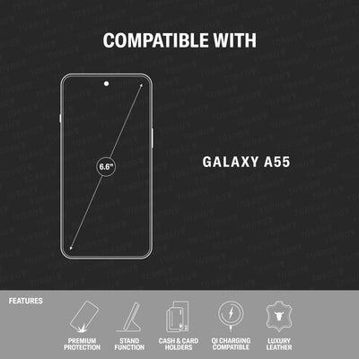 TORRO Hülle kompatibel mit Samsung Galaxy A55 5G – Premium Leder Hülle mit Standfunktion und Kartenfächern (Schwarz)