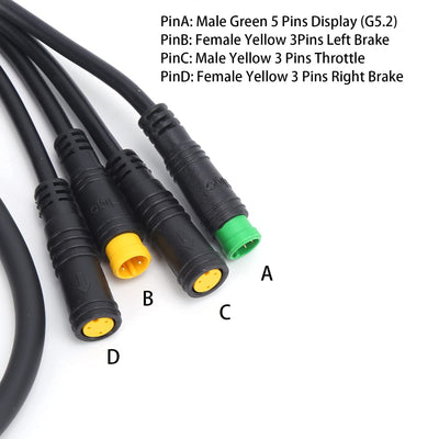 mumisuto Elektrofahrrad 1T4 Kabel, Nylon Wasserdicht 1T4 Elektrofahrrad Kabelbaum Gangsensor Verlängerungskabel 8-poliger Stecker für BAFANG BBS01/BBS02 M