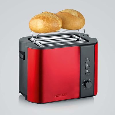 SEVERIN Automatik-Toaster, Toaster mit Brötchenaufsatz, hochwertiger Edelstahl Toaster zum Toasten, Auftauen und Erwärmen, 800 W, Fire Red Metallic / Schwarz, AT 2217