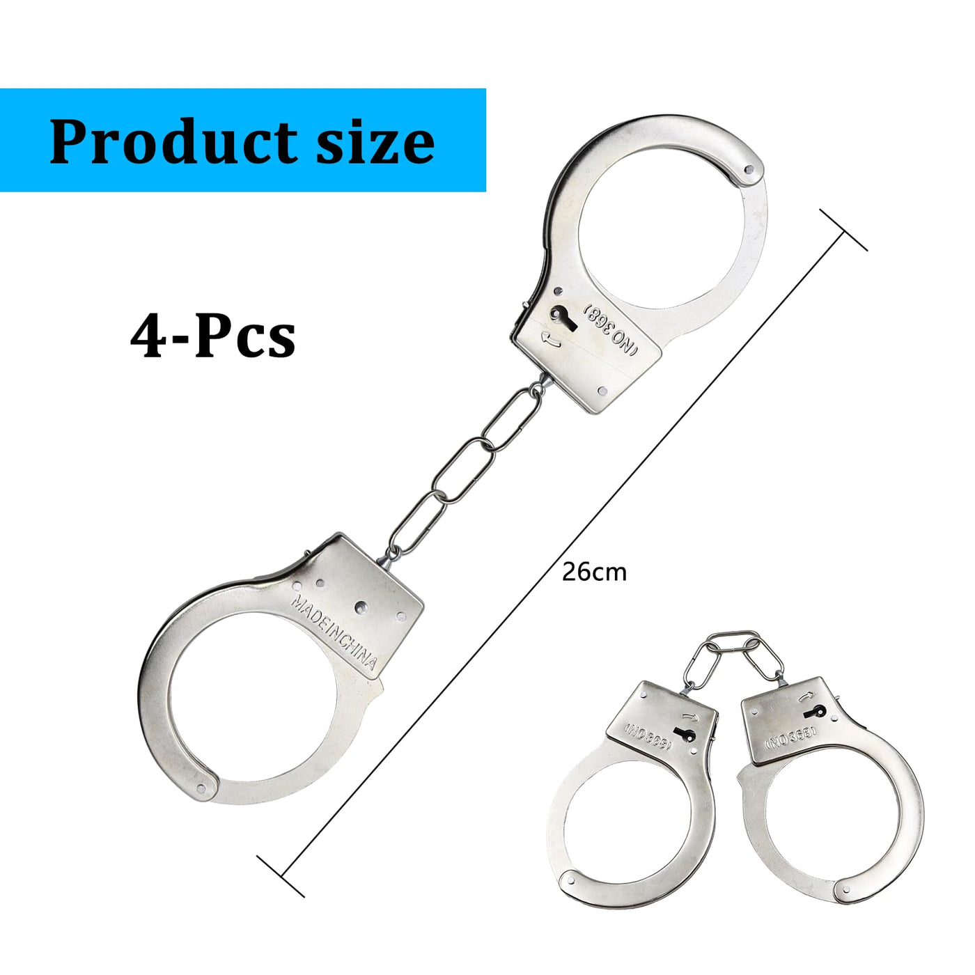 4 Stücke Spielzeug Handschellen mit 4 Schlüssel Handcuffs Kinder Handschellen aus Metall für Polizei Spielen Mottoparty Requisiten Spiel für Kinder (Silber)