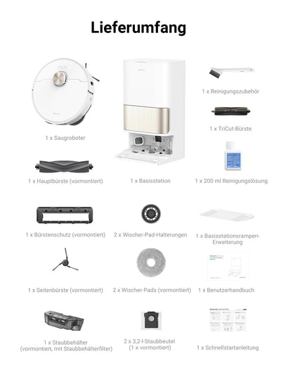 DREAME L40 Ultra Saugroboter mit Wischfunktion und Hebarem Wischmopp, ausziehbarer und anhebbarer Seitenbürste, 11.000 Pa Saugleistung, 65 °C Selbstreinigung von Mopp und Waschbrett