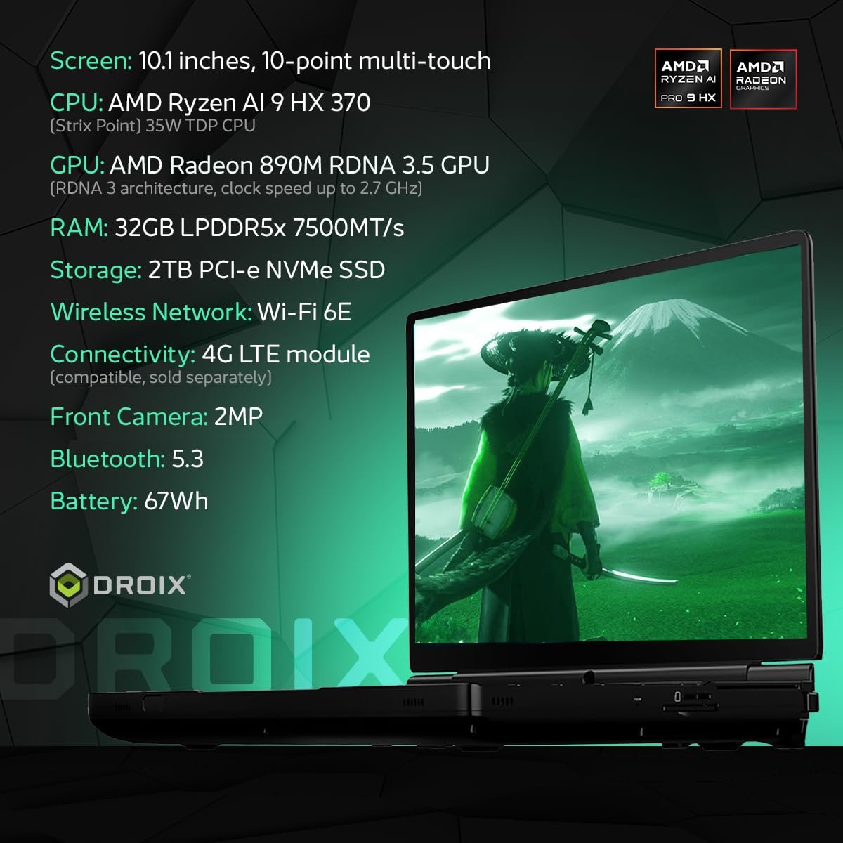 GPD Win MAX 2 2025 Handheld-Gaming-PC mit AMD Ryzen AI 9 HX 370, Radeon 890M GPU, 32GB RAM, 2TB SSD, OcuLink, 10,1“ IPS-Display, Gaming-Steuerung, Tastatur und Touchpad