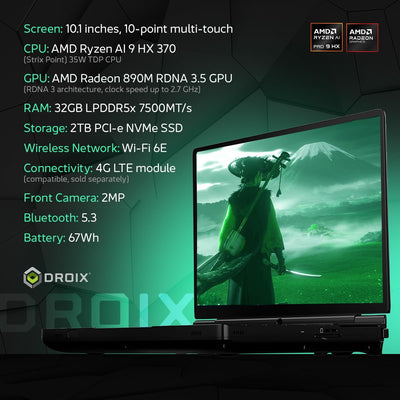 GPD Win MAX 2 2025 Handheld-Gaming-PC mit AMD Ryzen AI 9 HX 370, Radeon 890M GPU, 32GB RAM, 2TB SSD, OcuLink, 10,1“ IPS-Display, Gaming-Steuerung, Tastatur und Touchpad