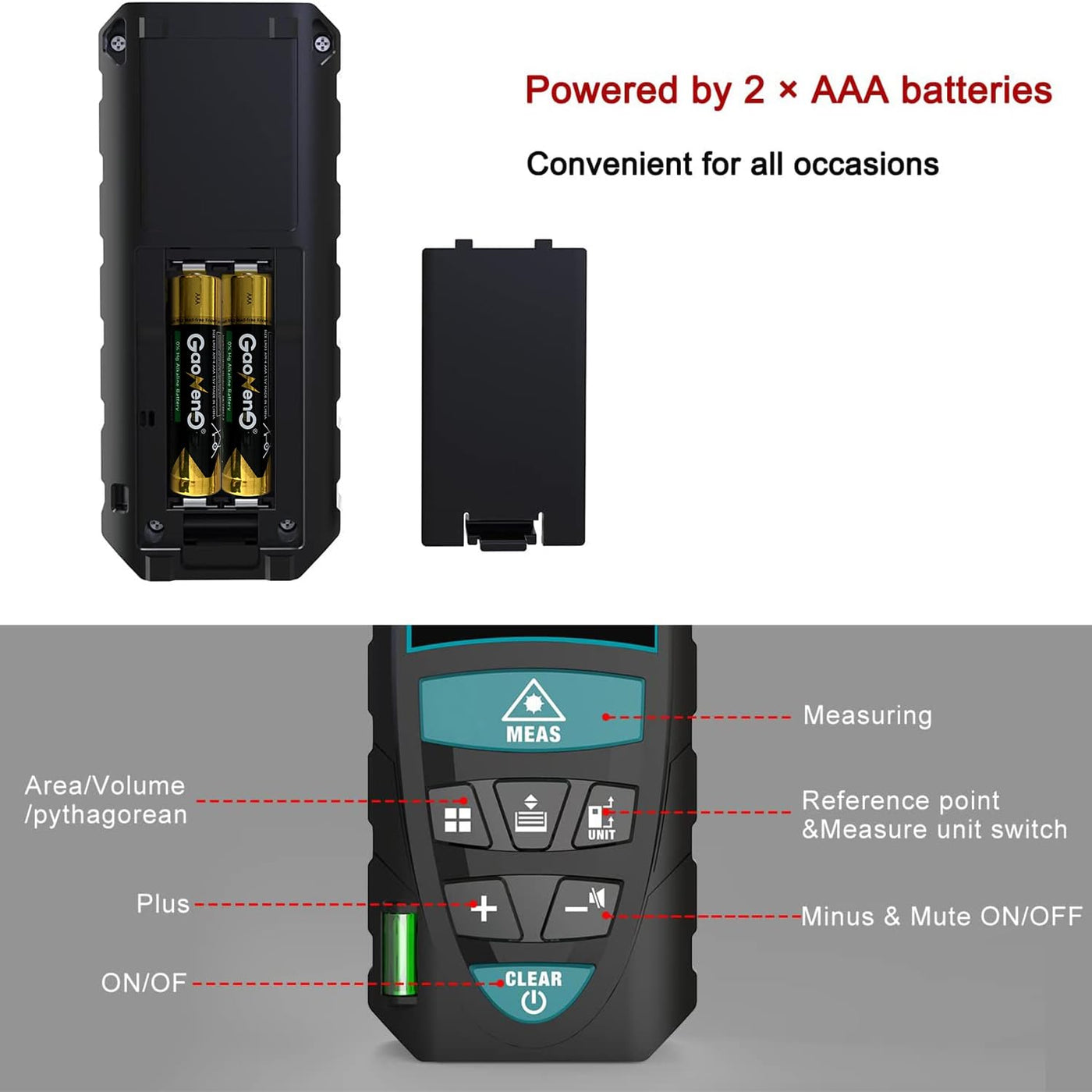 Laser-Entferungsmesser 50M,RockSeed Digitaler Lasermessgerät mit 2 Blasenebenen,Tragbarer Lasermessgerät M/In/Ft Einheit Hintergrundbeleuchtetes LCD zur Messung Entfernung/Fläche/Volumen/Pythagorean