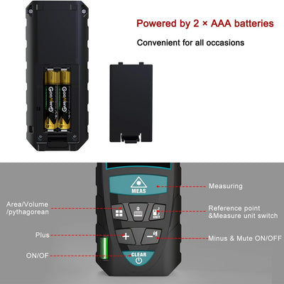 Laser-Entferungsmesser 100M,RockSeed Digitaler Lasermessgerät mit 2 Blasenebenen,Tragbarer Lasermessgerät M/In/Ft Einheit Hintergrundbeleuchtetes LCD zur Messung Entfernung/Fläche/Volumen/Pythagorean