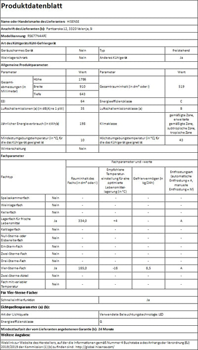 Hisense RS677N4AFC Side by Side Kühl – Gefrier - Kombination,179cm, 519 Liter Gesamtkapazität, EEK: C, LED Beleuchtung, Multi Air Flow, Inverter Kompressor, Touch Display, schwarz