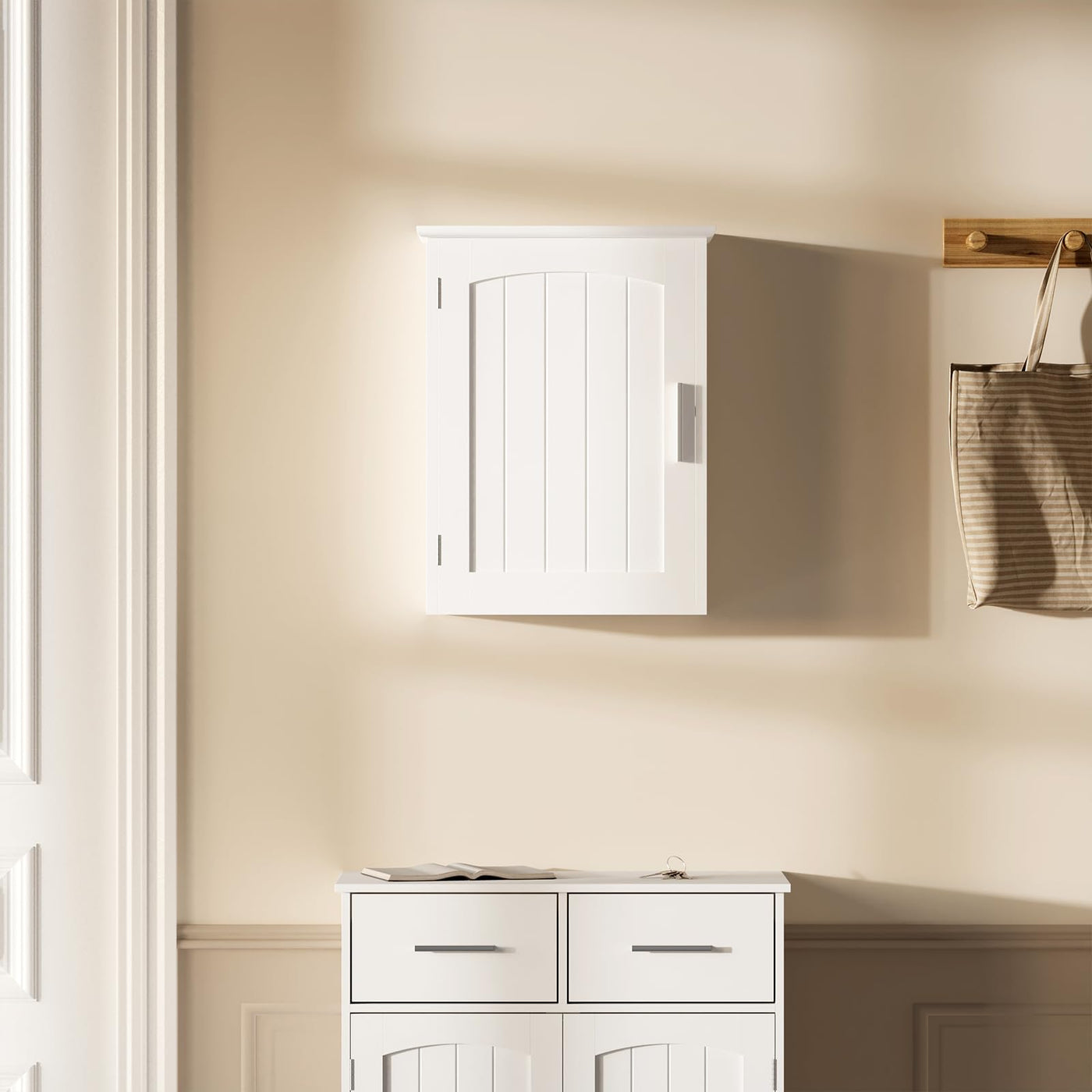 EUGAD Hängeschrank Bad, hängender Badezimmerschrank Badschrank Arzneischrank Medizinschrank, Wandschrank mit Tür, verstellbare Ablage, Weiß, 40x51x17 cm