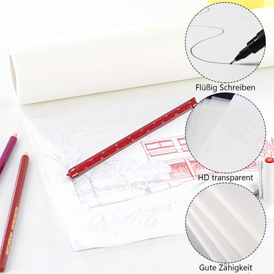 30cm x 50m Transparentpapier Rolle, Skizzenrolle 26 g/m² Seidenpapier Malpapier Rolle Schnittmusterpapier Architektenpapier Rolle für Zeichnen Skizzieren Verpacken Ostergeschenke