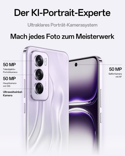OPPO Reno12 Pro 5G 12+512GB, AI Smartphone Android, Handy, SUPERVOOC 80W, 5000mAh Akku, Schnellladefunktion, Doppelte 50MP AI Kamera, 120Hz 6,7" AMOLED, Dimensity 7300, NFC, Silber