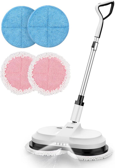 OGORI Kabellos Elektrischer Mopp Bodenwischer Elektrisch Poliermaschine mit Sprühfunktion, LED Beleuchtung, 300ml Wassertank, Akku-Vibrationsmopp Wischen Ohne Kraftaufwand [Akkulaufzeit bis 60 min]