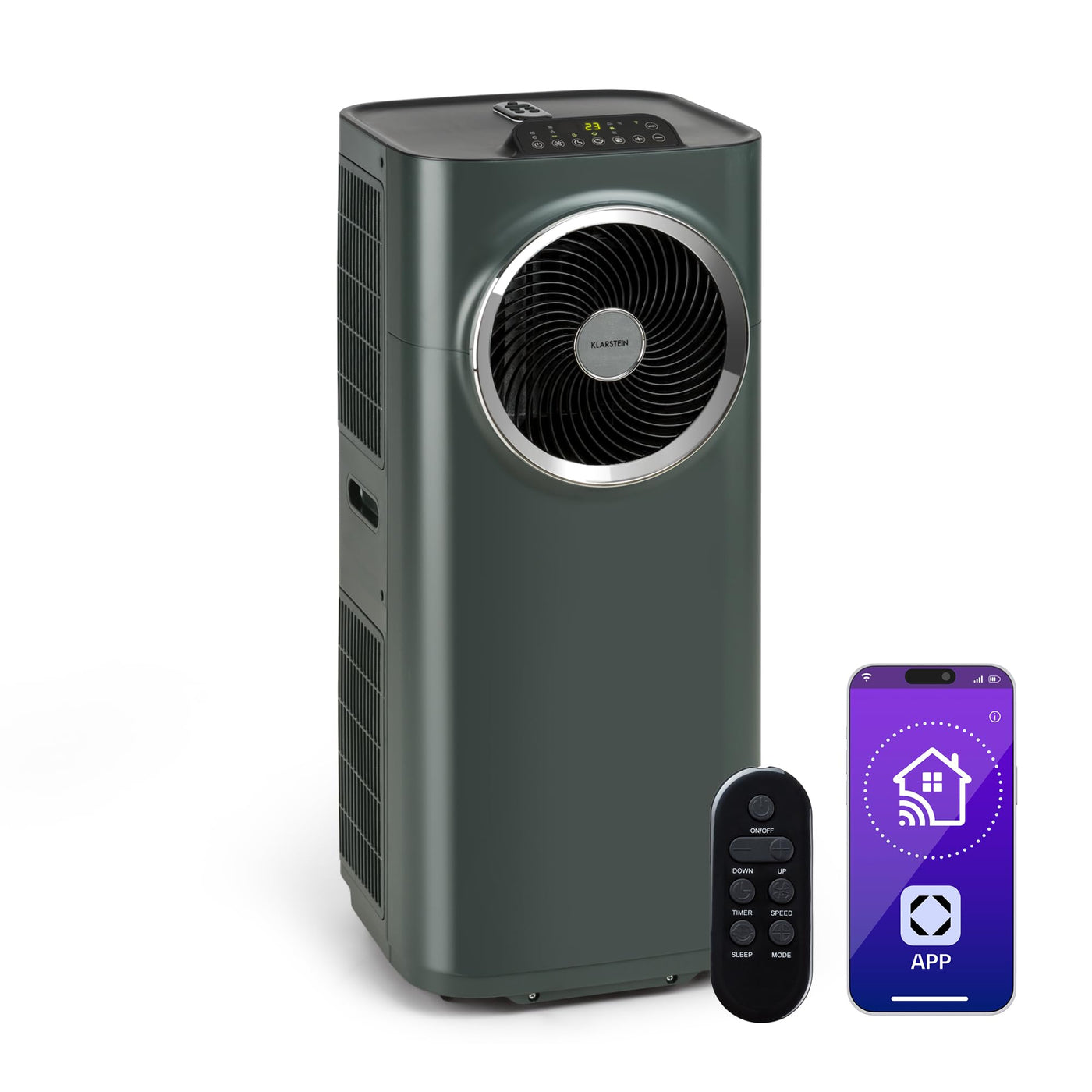 Klarstein Mobile Klimaanlage mit Abluftschlauch, 5-in-1 Klimagerät, Ventilator, Luftentfeuchter, Luftreiniger & Nachtmodus, App-Steuerung, Kleine & Portable für Wohnung & Büro, 10000 BTU