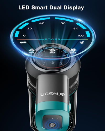 Anyson Akku Staubsauger,550W/45KPa Staubsauger Kabellos,60Min Laufzeit,Selbsttragendes Design, AkkuStaubsauger mit OLED-Display und Anti-Tangle-Bürste,Staubsauger für Teppiche,Hartböden und Tierhaare
