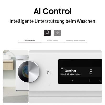 Samsung Waschmaschine, 8 kg, 1400 U/min, Ecobubble, Automatische Waschmittel- und Weichspülerdosierung, Weiß/Schwarz, WW8ET534AATAS2