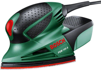 Bosch DIY Multischleifer PSM 100 A, 3 Schleifblätter K 80/ K 120/ K 160, 25tlg. Schleifblatt Set, Koffer (100 W, Schwingzahl 26.000 min-1, Schwingkreis-Ø 1,4 mm)